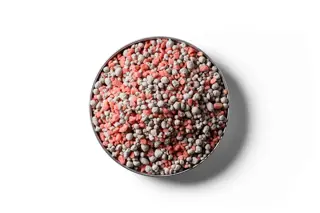 50% Potash Super fertiliser granules in a round dish