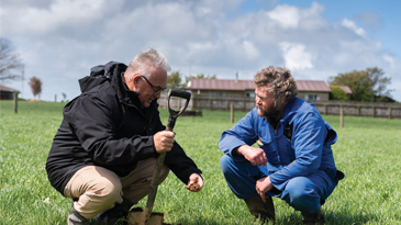 Senior Agri Manager James Livingston and farm owner Mike Grayling.
