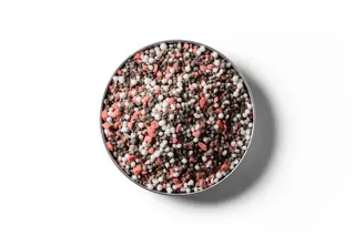 15% Potash Super Mag N fertiliser granules in a round dish